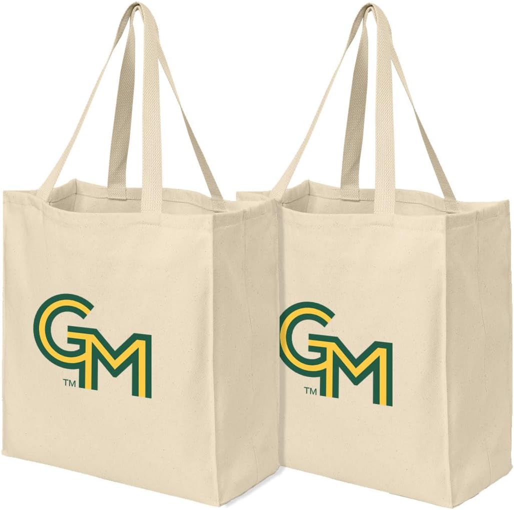 Broad Bay Reusable George Mason University Shopping Bags or GMU Grocery Bag 2Pc SET NATURAL COTTON