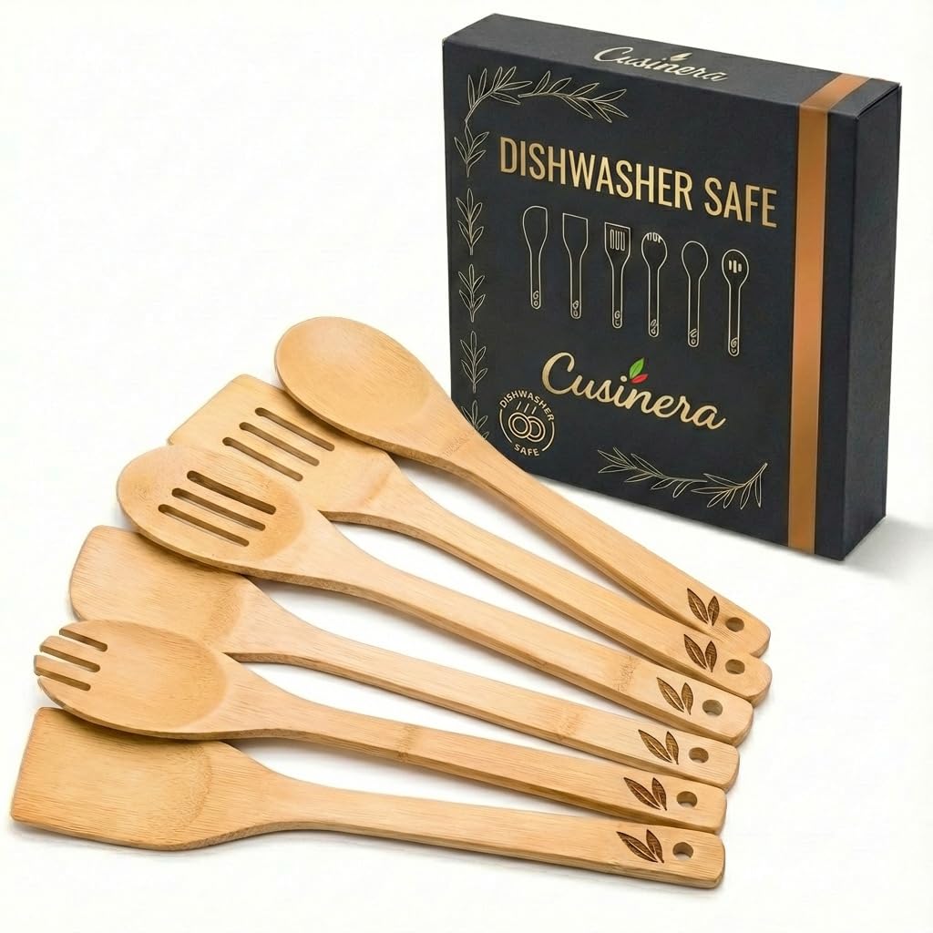 CUSINERA Dishwasher Safe Bamboo Wooden Spoons