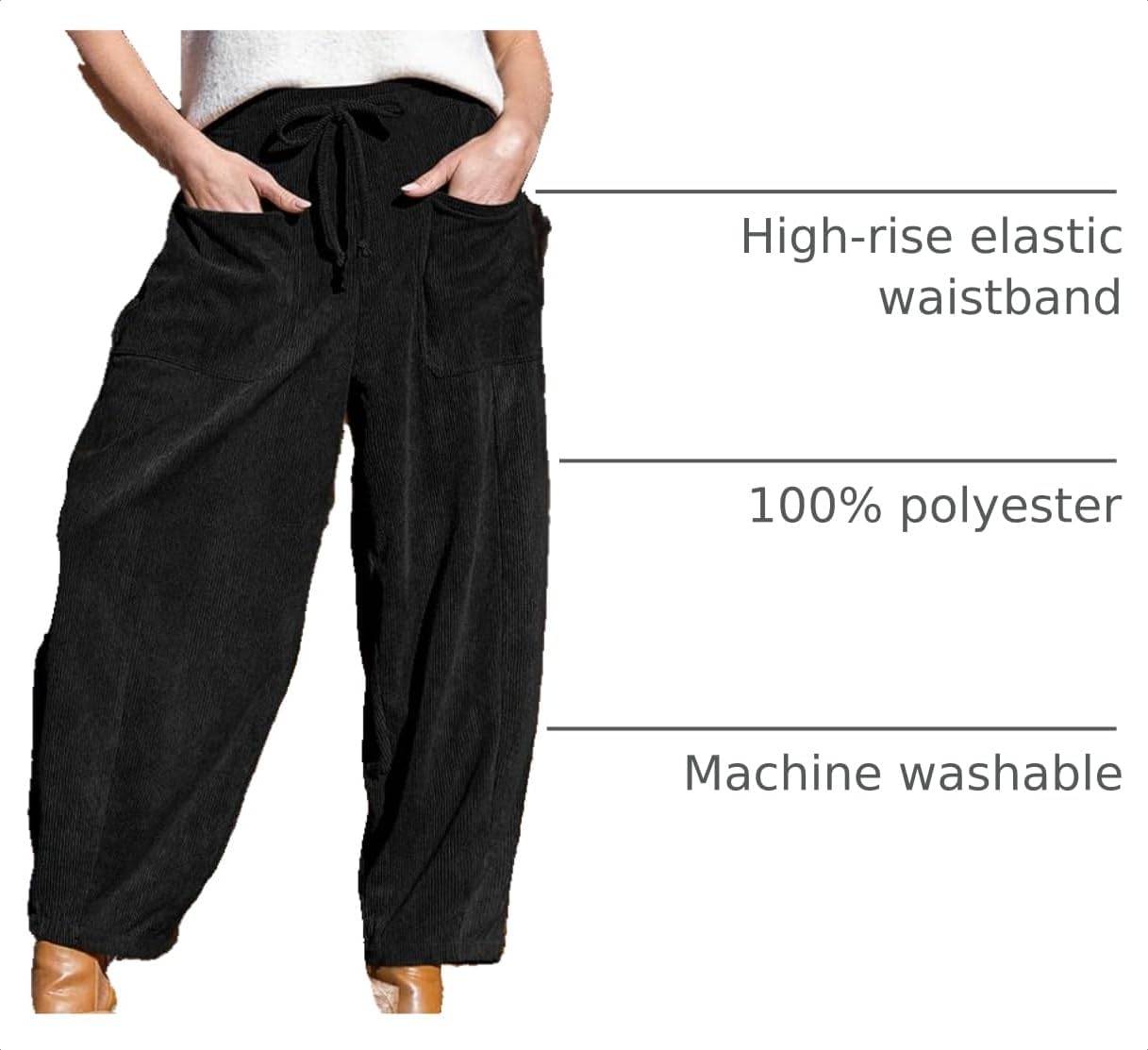 TARSE Women's Corduroy Barrel Pants High Waist Drawstring Wide Leg Pants