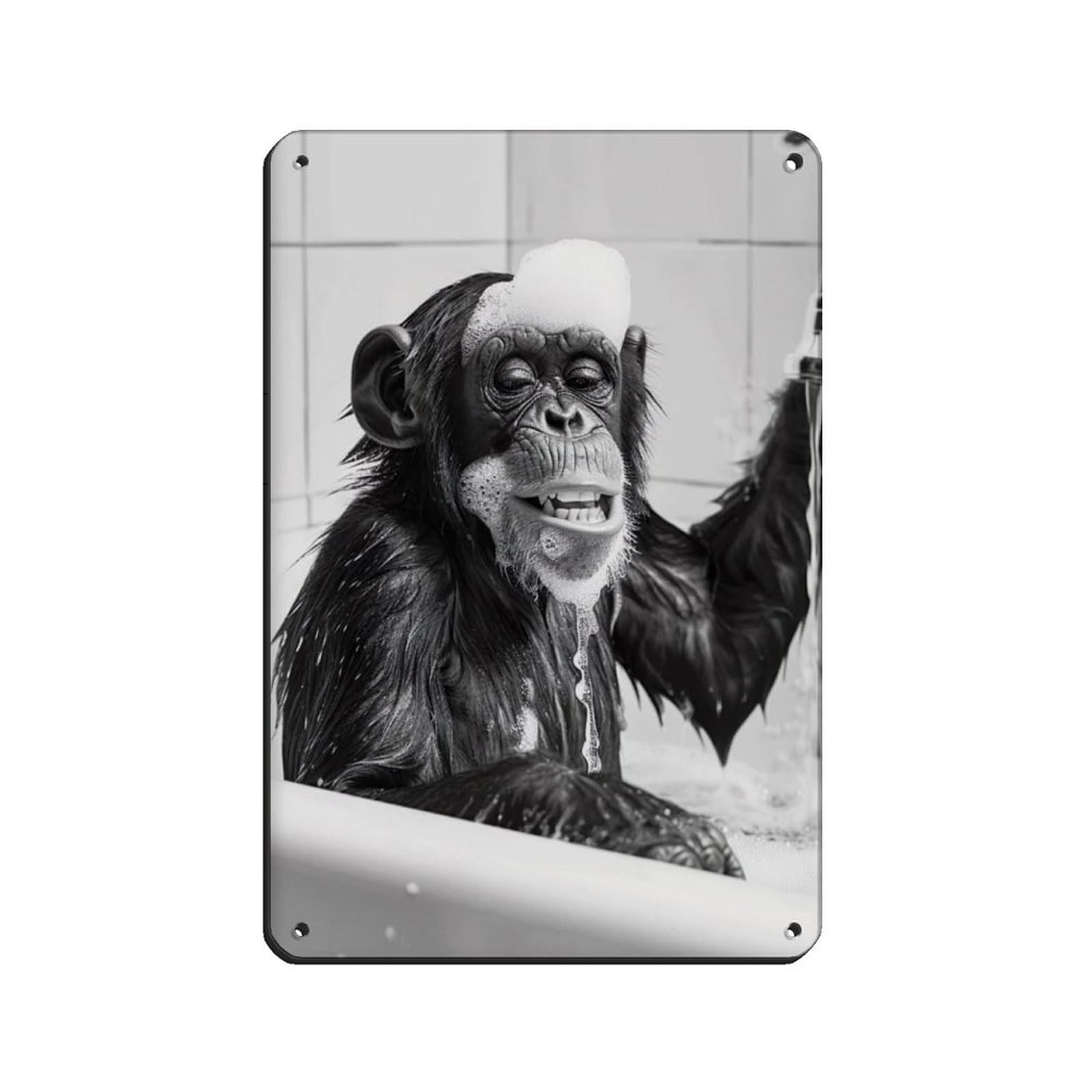 Monkey in The Bathtub, Funny Animal Poster（1） Retro Poster Metal Tin Sign Chic Art Retro Iron Painting Bar People Cave Cafe Family Garage Poster Wall Decoration 8x12inch(20x30cm)