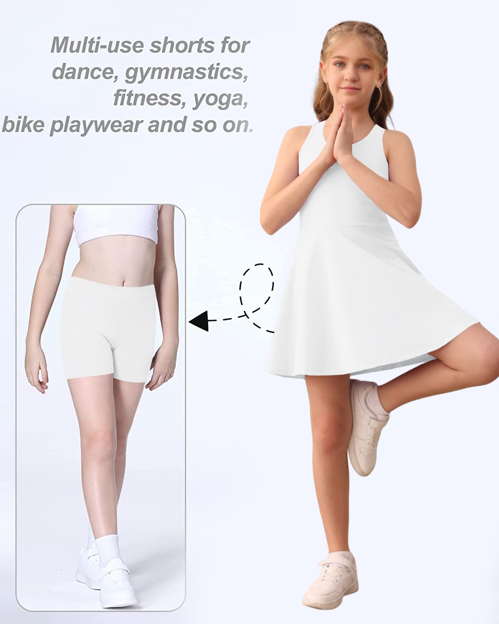 Haloumoning Vestito da tennis senza maniche da bambina, con spalline incrociate, da golf, per scuola, sport, con tasche corte