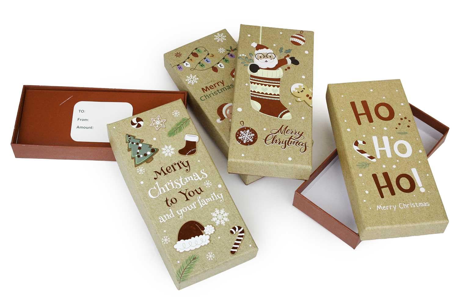 Emartbuy Geschenkkarten- & Geldhalterboxen - 12 Stück | Starre Kraftboxen mit 4 festlichen Drucken | Perfekt für Bargeld, Notizen, Gutscheine & Weihnachtsgeschenke - 7,6 x 17 x 3 cm