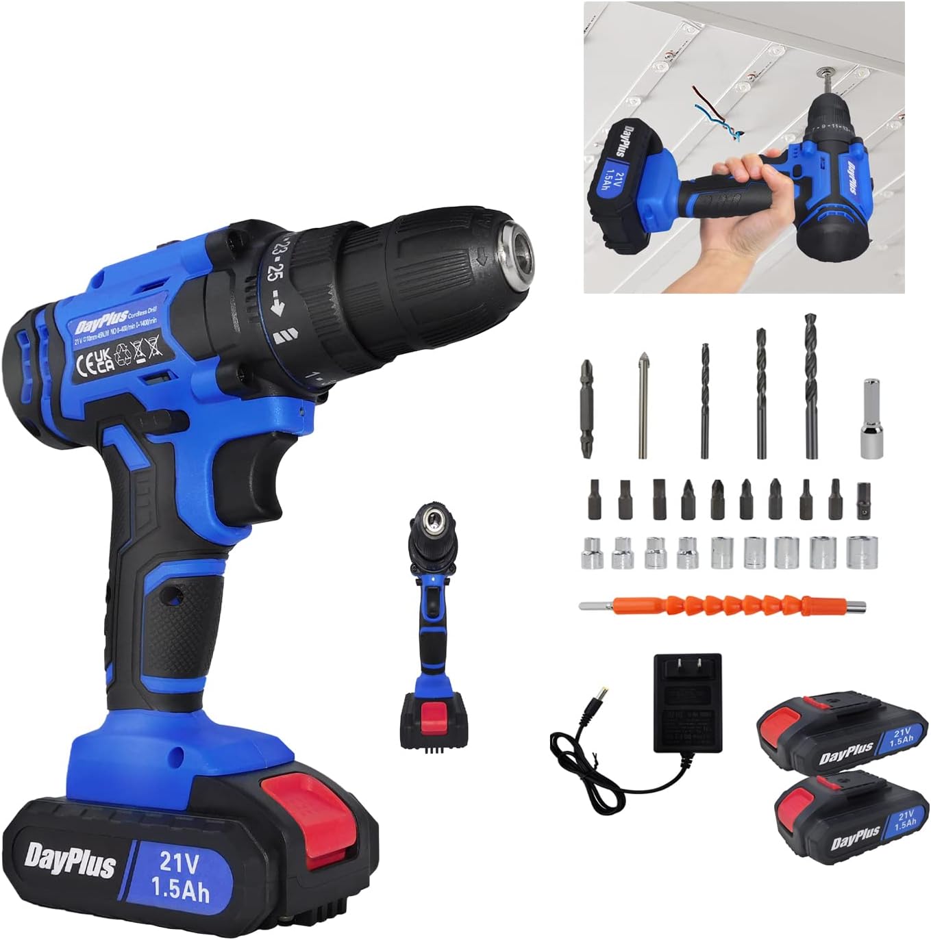 Taladro Inalámbrico HSHa 21V con 2 Baterías, 45Nm, Velocidad Variable