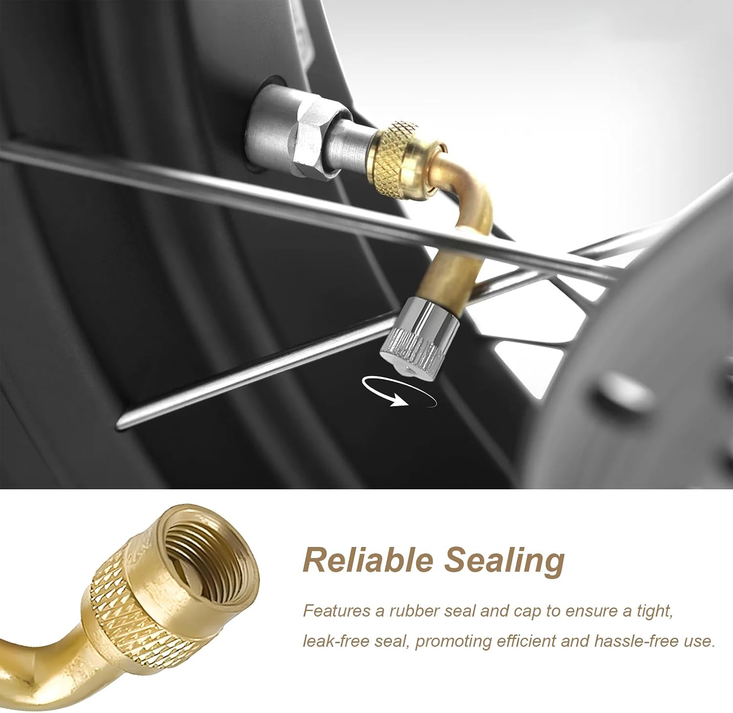 2PCS 90 Degree Valve Stem Extenders, Automotive Tire Inflator Nozzle Brass Tyre Valves Extension Adapter, Tire Valve Stem Extender for Dually Wheels Passenger Car Motorcycle Bike (Golden)