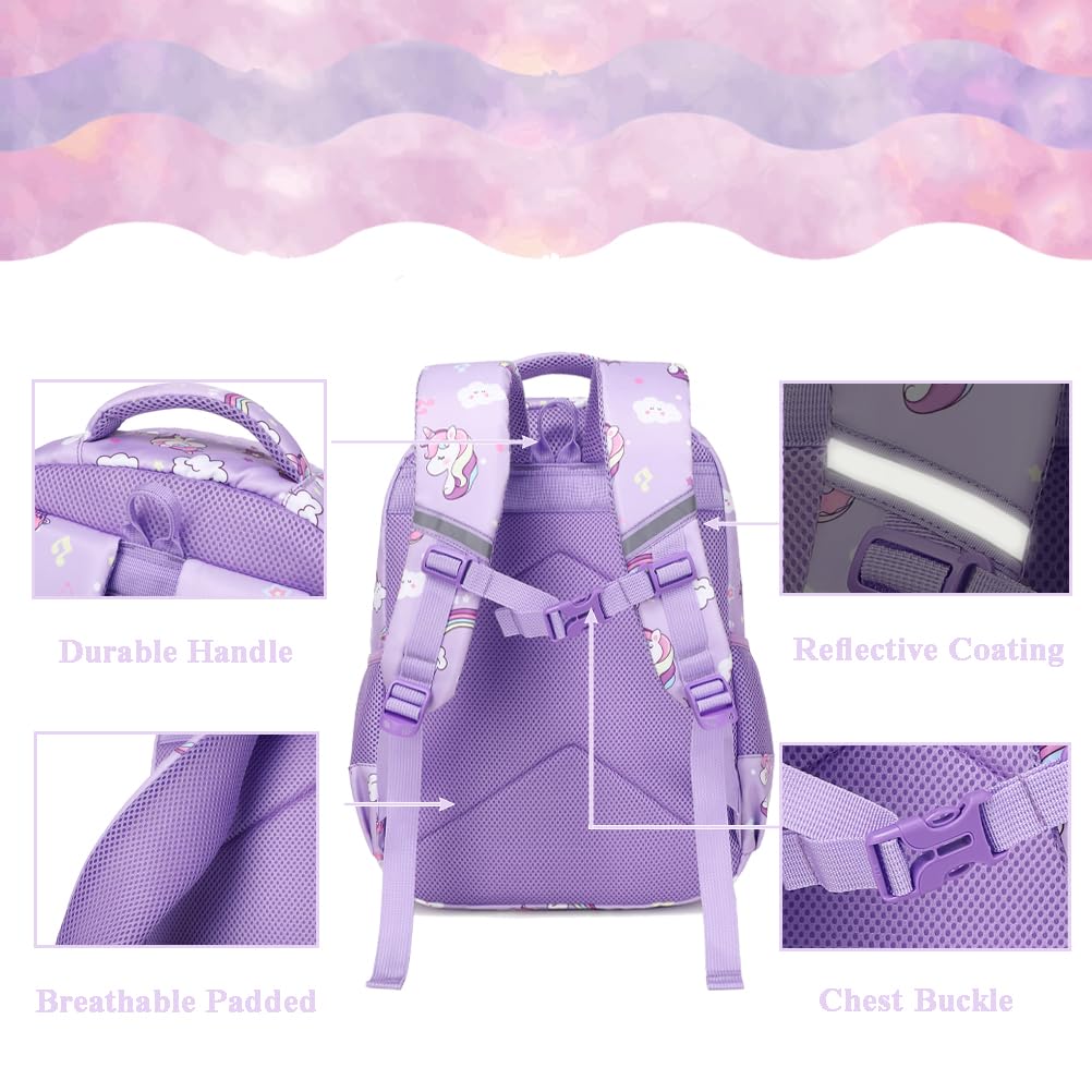 Kimwadalh Mochila Unicornio Niñas Primaria Mochila Escolar para Niñas 3 en 1 Juego de Bolsas Escolares Mochilas Infantiles Niñas Unicornio