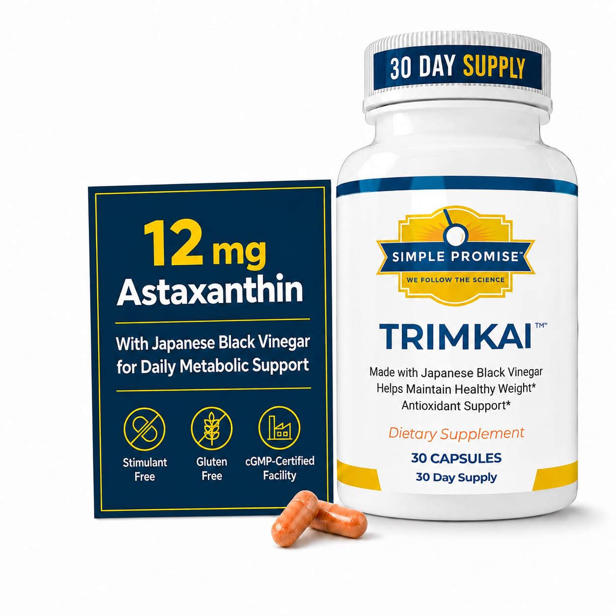 TrimKai - Japanese Black Vinegar Capsules for Daily Wellness - Astaxanthin