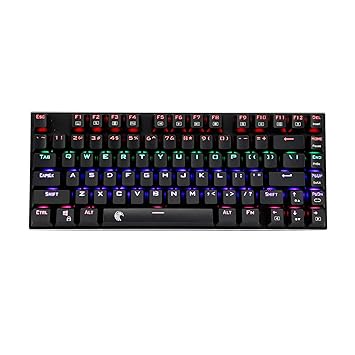 HUO JI Z-88 Mechanical Keyboard, Blue Switches, USB C Wired Gaming Keyboard, Rainbow LED Backlit, 81 Keys for PC Mac