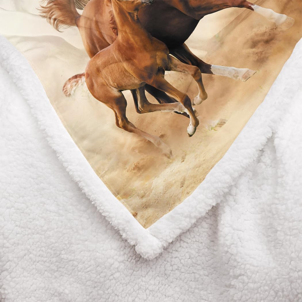 SXCHEN Horses Sherpa Fleece Blanket Throw for Couch Bed, 60 x 80 inches Thick Blankets for Winter, Galloping Animal Throws Gifts for Horse Lovers