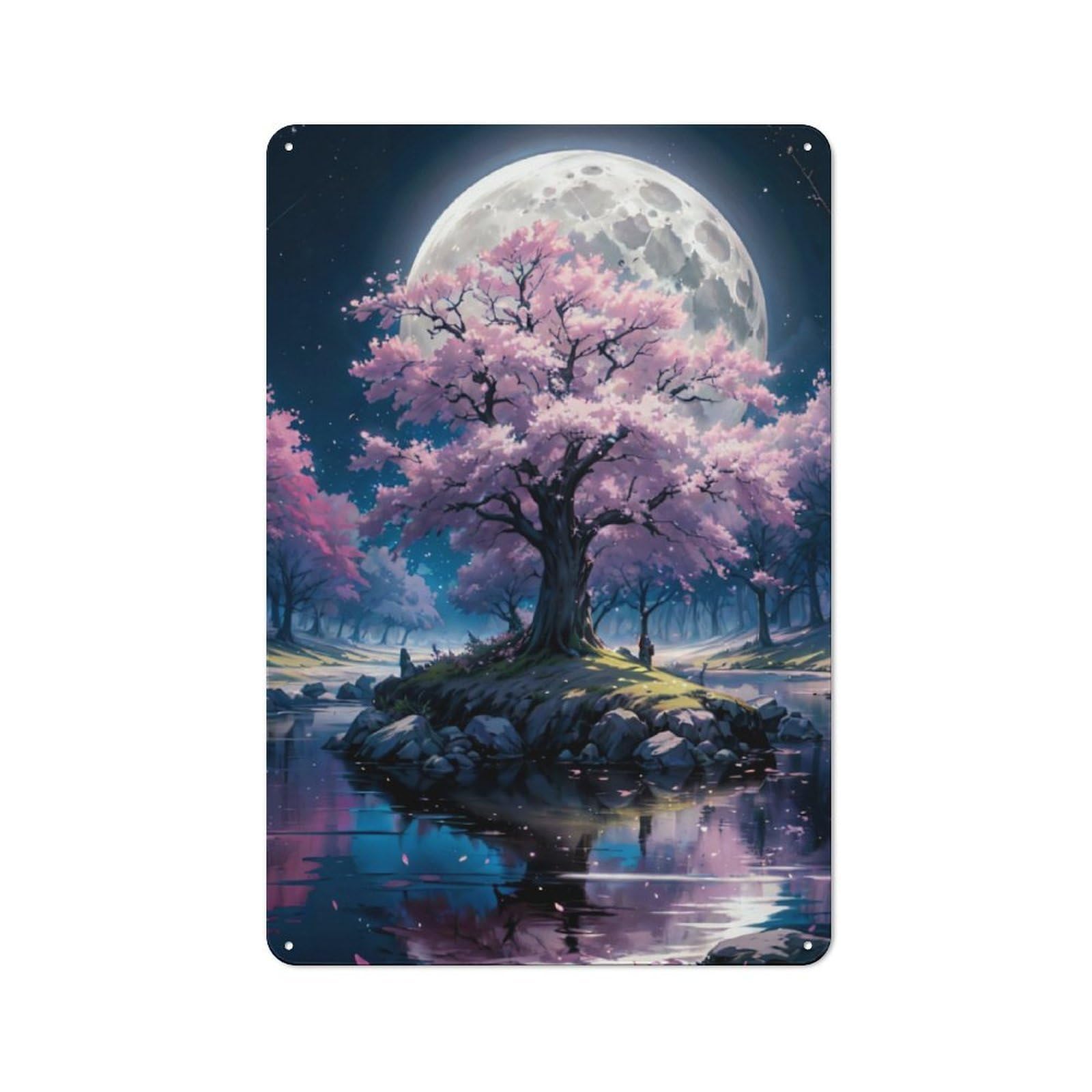Junmoney Japan Cherry Blossom Vintage Metal Sign 30X20cm For Guest Room Or Hallway, Suited To Guest Room Decorators