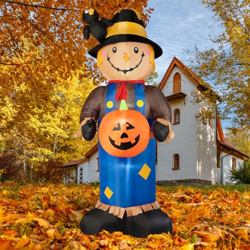 BRDJade 8FT Fall Inflatables Scarecrow Decorations, Giant Scarecrow with Pumpkin
