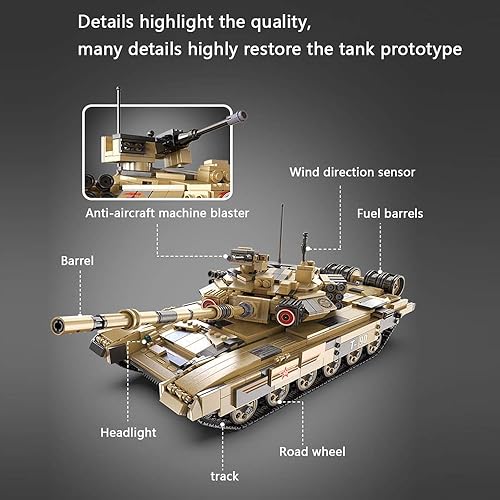 Miniatura 3 de Juego de bloques de construcción de tanque del ejército, la Segunda Guerra Mundial, modelo militar ruso T90 de tanque de batalla principal con 3