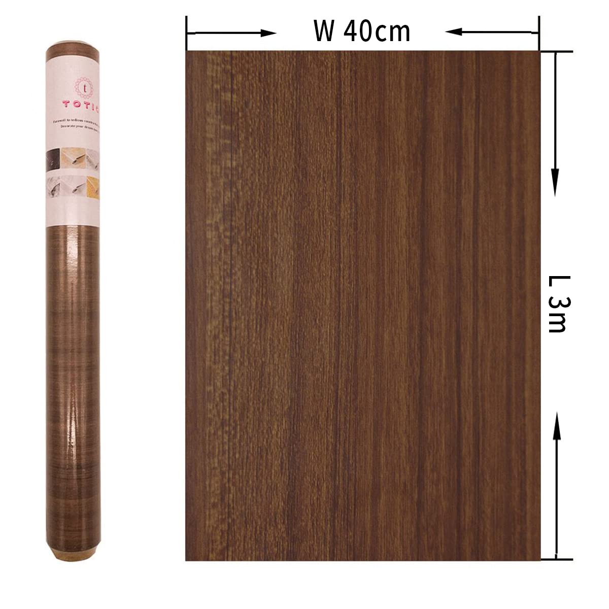 TOTIO Film adhésif Grain de noix pour meubles 40CMX3M Mat Épaississement étanche Bricolage Autocollant mural Vinyle décoratif