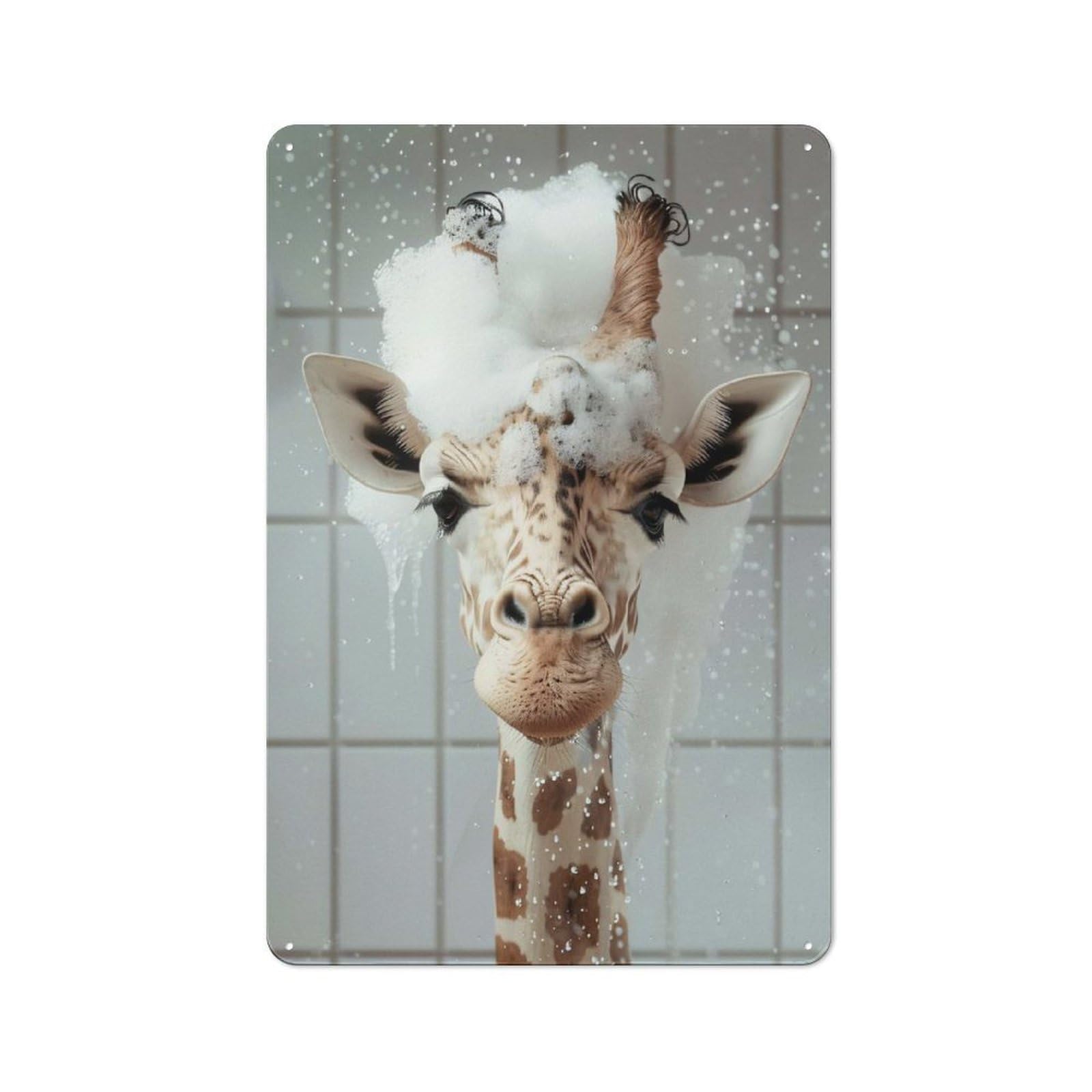 Junmoney Style-19 Vintage Giraffe Taking A Bath(2) Metal Plaque 30X20cm, Diner Style Decor For Bakery, Diner, Cafe Or Family Room
