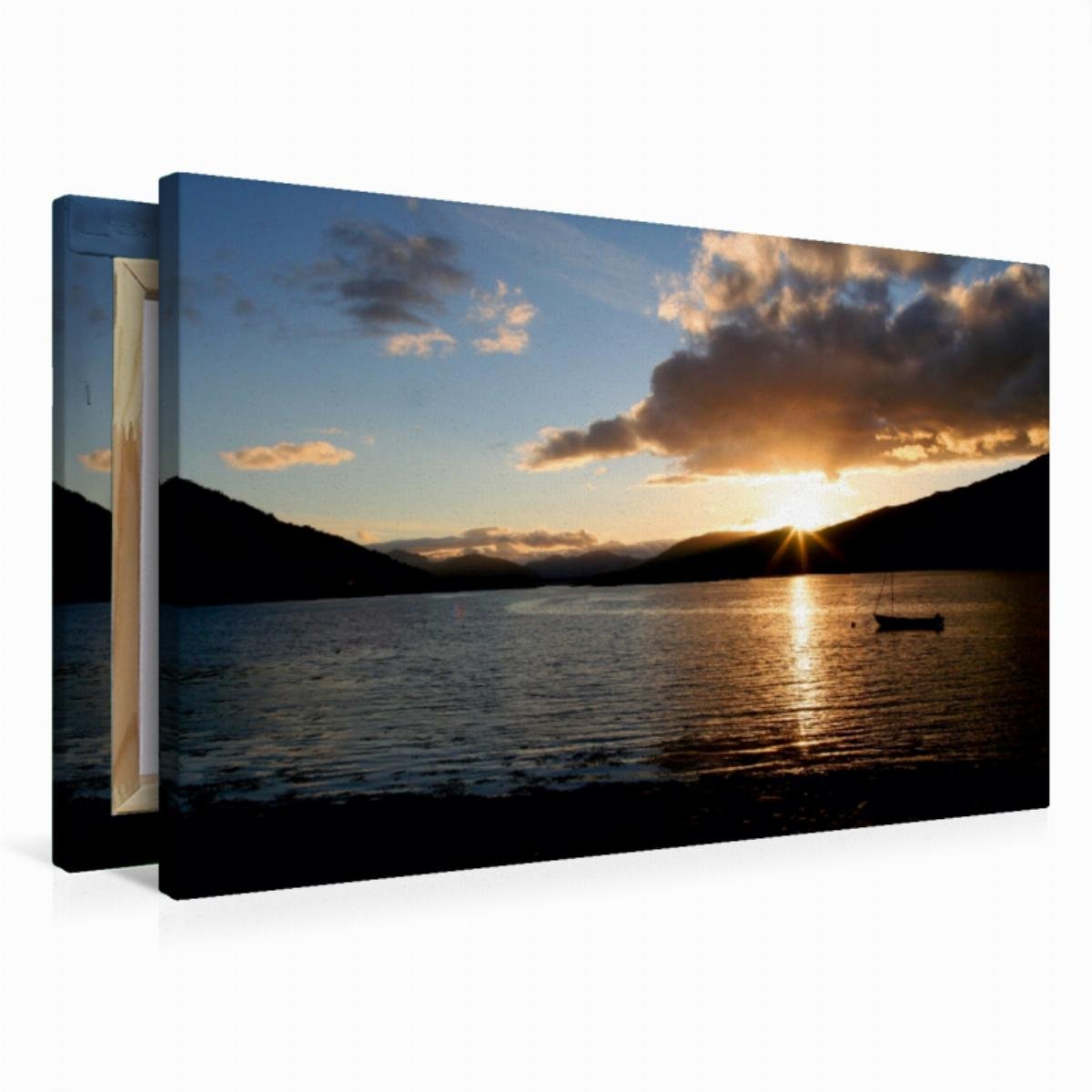 Premium Textil-Leinwand 75 x 50 cm Quer-Format Sonnenuntergang Loch Leven | Wandbild, HD-Bild auf Keilrahmen, Fertigbild auf hochwertigem Vlies, Leinwanddruck von Sylvia Schwarz