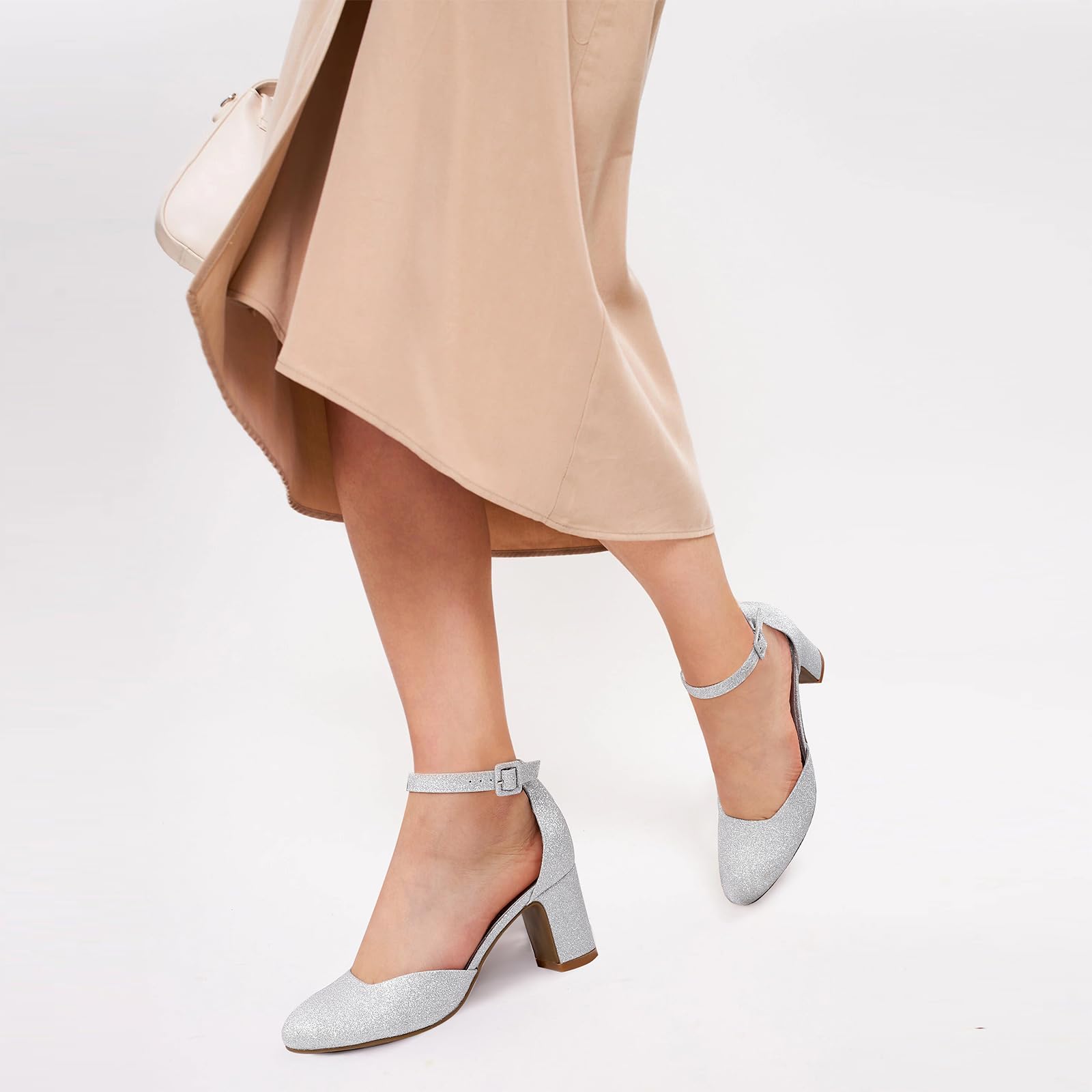 PIZZ ANNU Zapatos Mujer Comodos Vestir Chunky Punta Redonda Tira de Tobillo Tacones Fiesta y Salon EU
