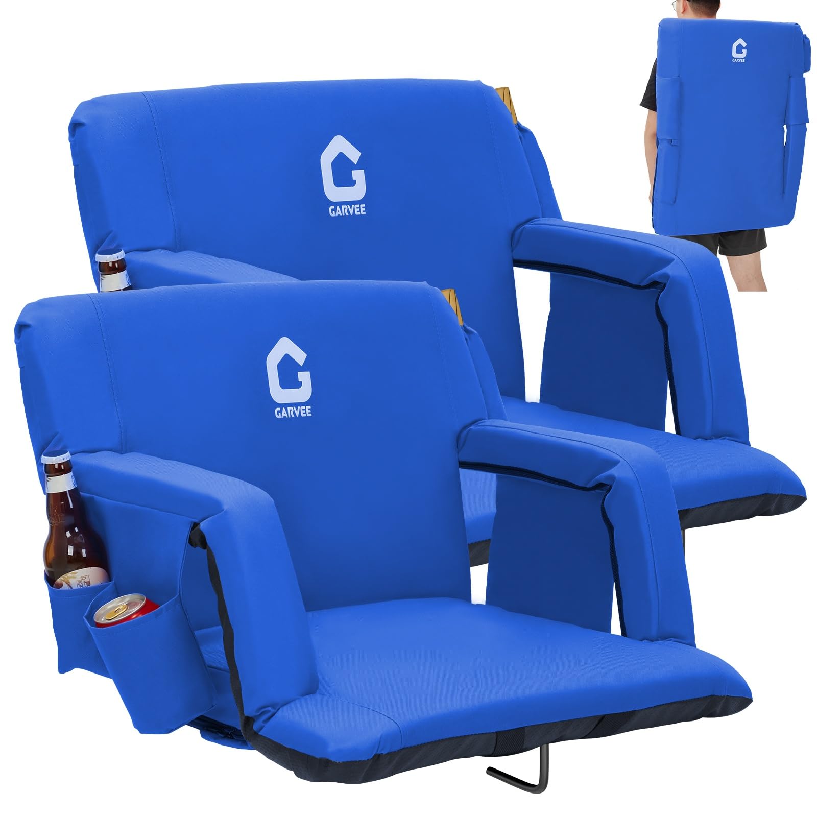 Garvee Stadium Seats with Back Support and Padded Cushion - Extra Wide Bleacher Chair with Anti-Slip Mat - Reclining Stadium Football Seats - 6