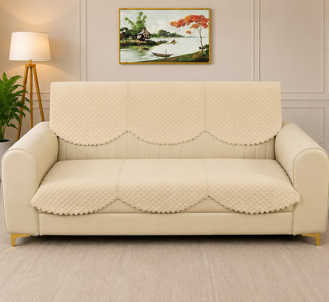 Premium Quilted Velvet Sofa Cover Set | Luxury Soft Plush Sofa Protector | Anti-Slip Washable & Dustproof Seat Cover & Back Cover | Furniture Protector for Living Room-picture-15