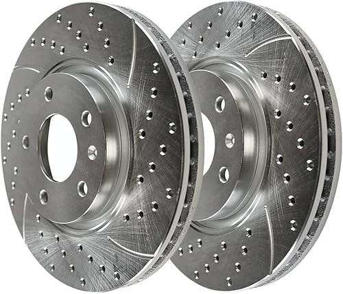 AutoShack PR65187DSZPR - Rotores de freno ranurados perforados delanteros, color plateado, 2 unidades de repuesto para el lado del conductor y del