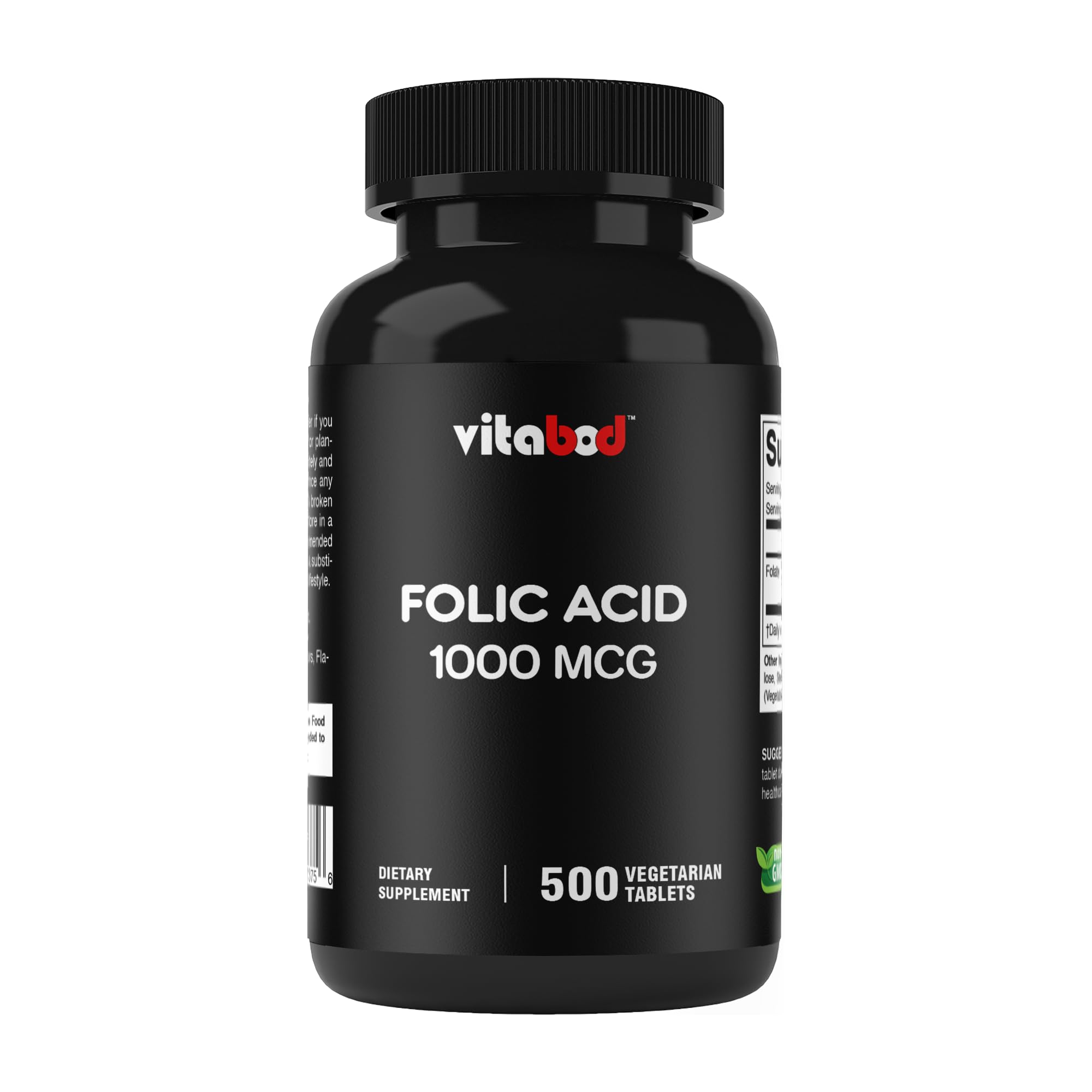 Folic Acid 1 mg (1000 mcg) (Vitamin B9) - 500 Vegetarian Tablets - an Essential Prenatal and Postnatal Vitamin