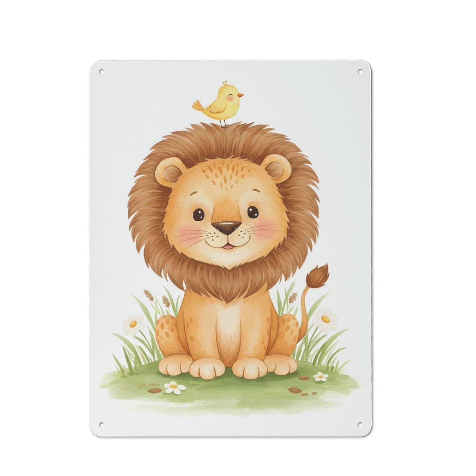 Junmoney Style-6 Cute Lion With Bird Printed Metal Sign 40X30cm For Lounge Or Reading Corner, A Winter Wall Decor Update For Reading Corner Decorators
