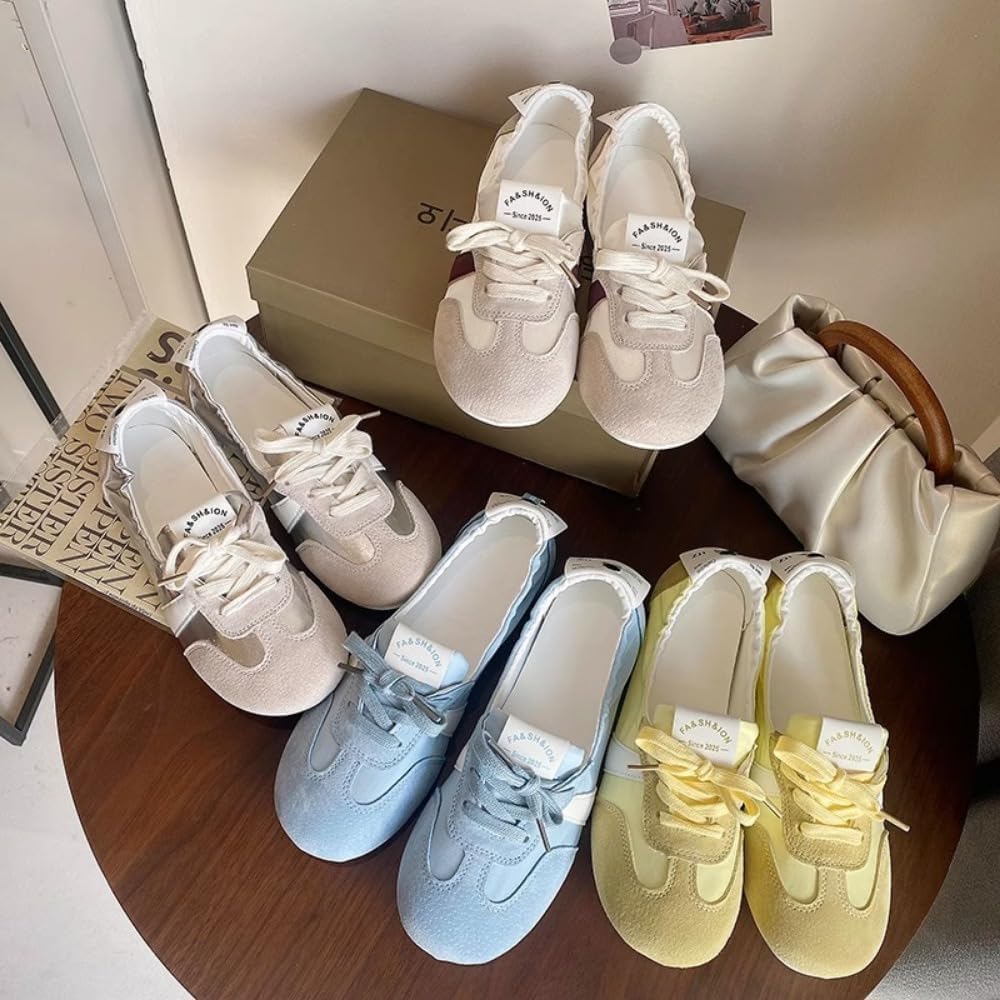 Sneakerina Satin Ballet Sneakers for Women Cute Ballerina Sneakers Flat Kawaii Y2K Retro Lightweight Round Toes Non-Slip Lace-Up Slip on Comfort Dress Shoes Preppy Back To School Gifts for Girls Teens - Image 2