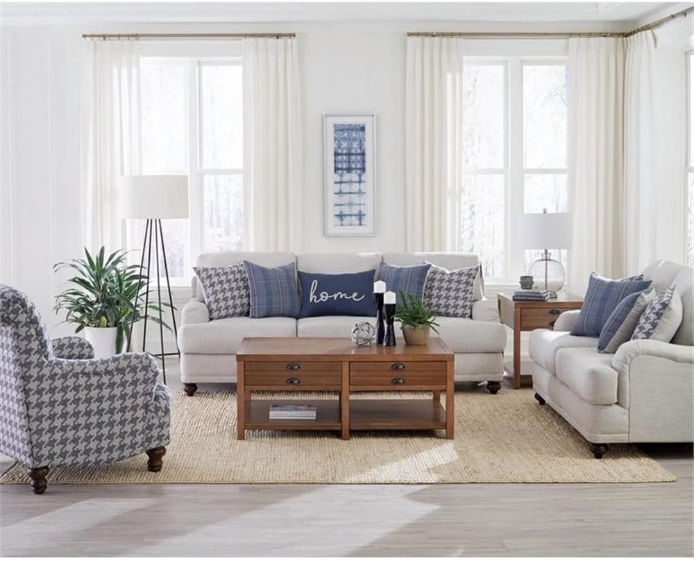 Pemberly Row Contemporary Fabric Upholstery Loveseat, Light Gray, 66" W x 39" D x 40" H, Reversible Cushions, Espresso-Turned Legs, Attached Back Cushions, Farmhouse Style Living Room Seating