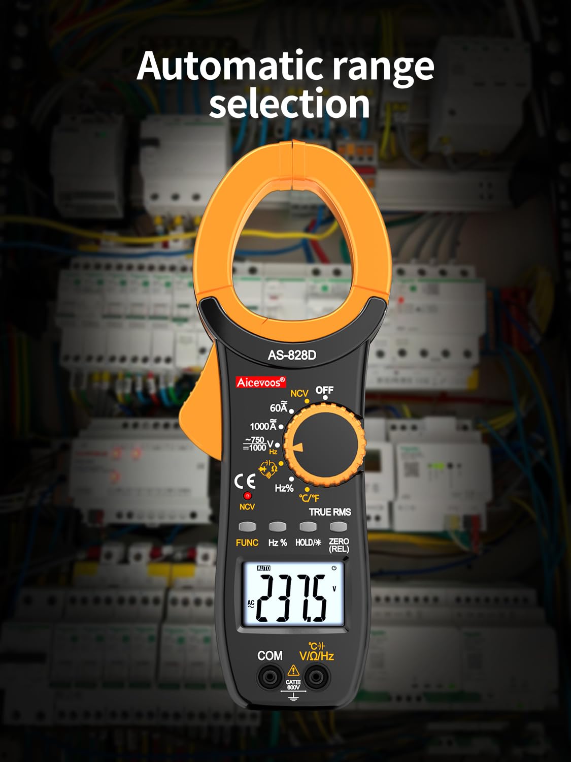 Stromzange Strommesszange Zangenamperemeter ac dc Strom 1000A True-RMS Auto-Ranging, misst Strom Spannung Temperatur Kapazität Widerstand Dioden (AC/DC Strom)