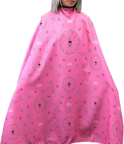 Miniatura 3 de King Midas Empire Capa de peluquería con bandana para cortar el cabello, cabo de peluquero rosa de gran tamaño, Capa de corte de pelo rosa