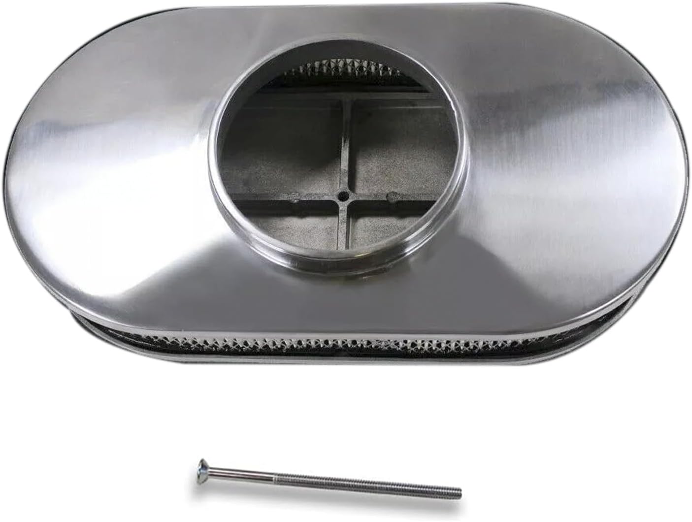 15" Oval Half Finned Black Aluminum Air Cleaner Compatible With Classic Chevy Ford Hot Rod Rat Rod Muscle Car or Custom Car SBC BBC Fits 5 1/8" Carburetors