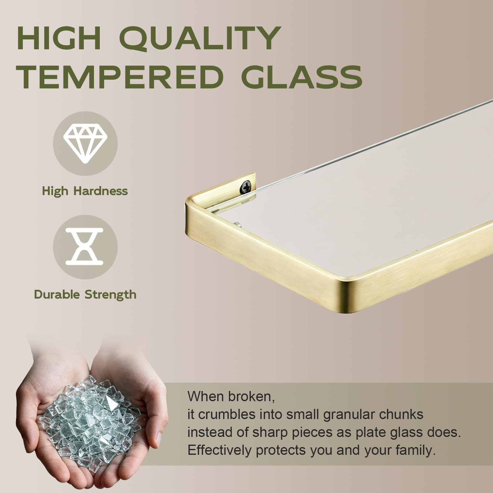 Estantería para Cuarto de baño (Cristal, 35 cm), Color Dorado Mate