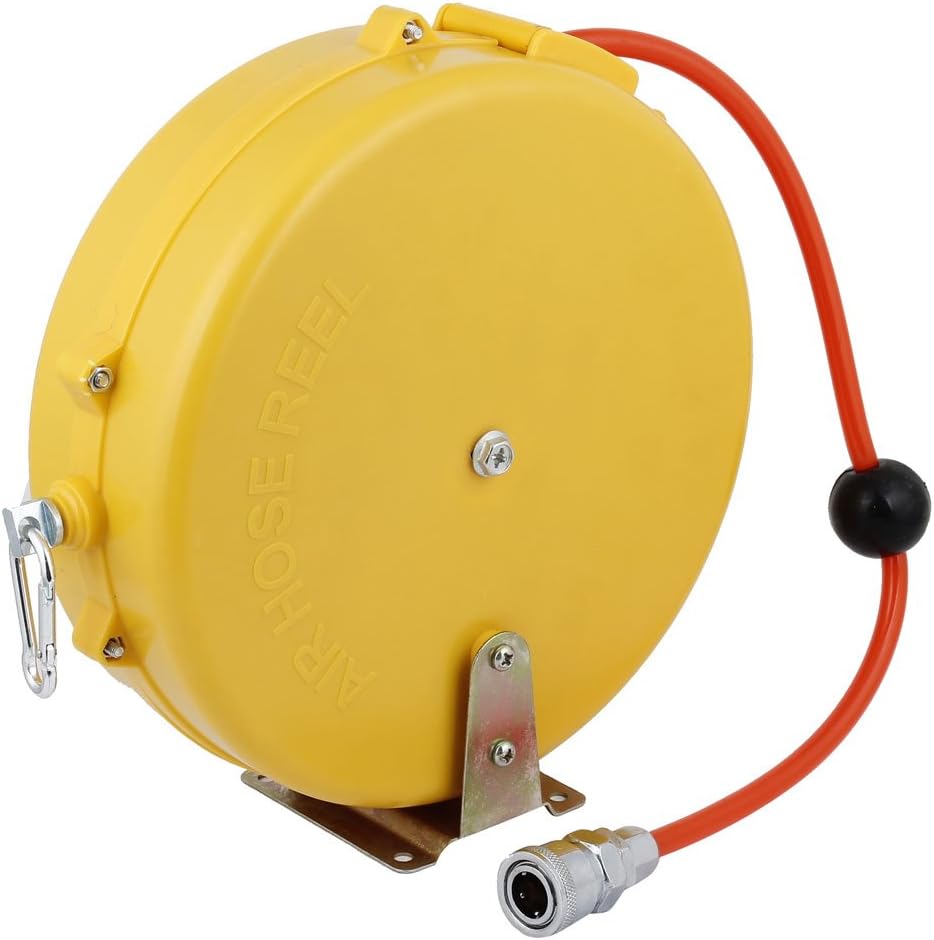 Orange Plastic Shell Retractable Tube Round Air Hose Reel w Pipe (id: 014 3d7 2e5 d9a 469