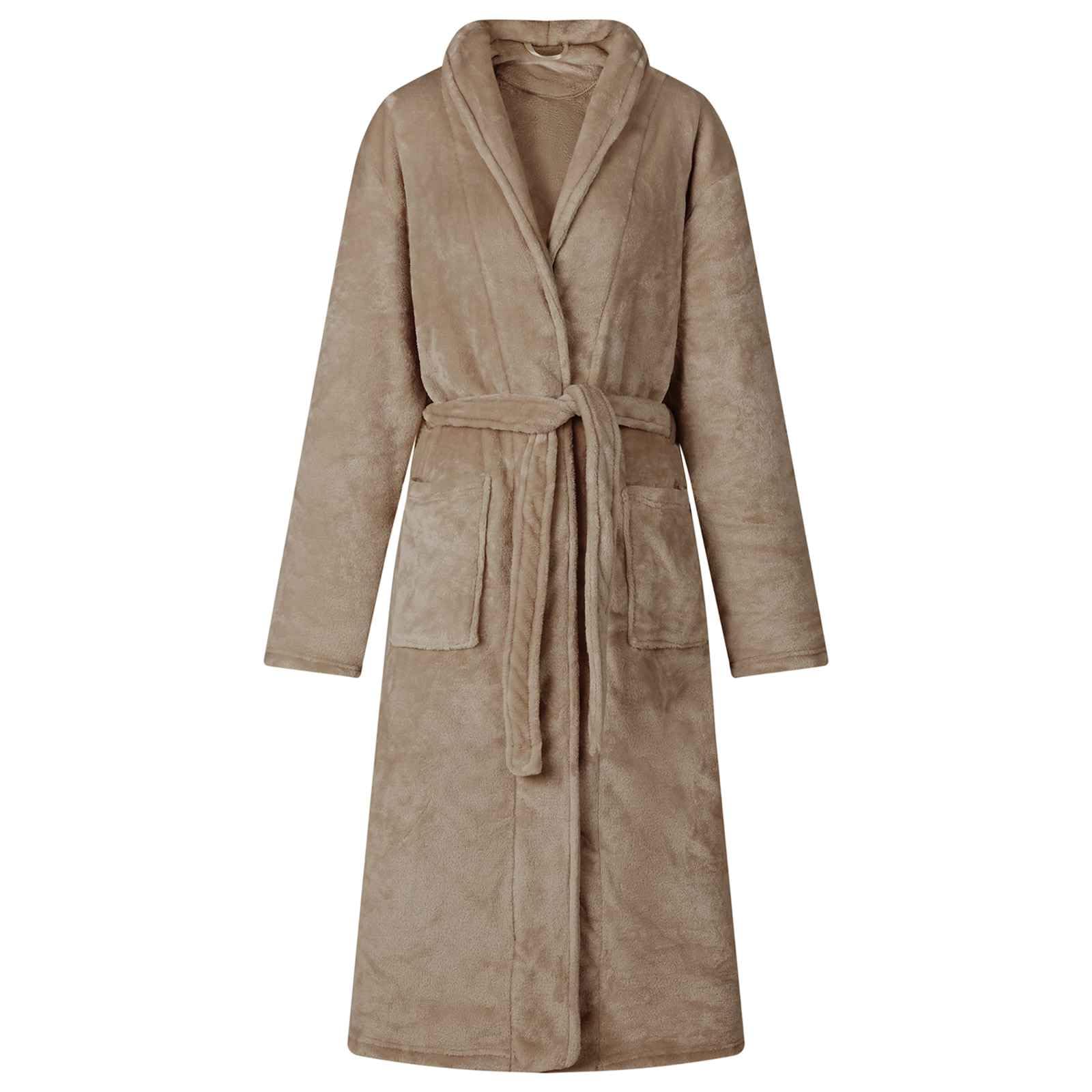 Bademantel ohne Kapuze Kamel XXL Flanell Loungewear für Zuhause, bequem, weich, leicht, ideal für Entspannung, Schlafanzug, Freizeit, Sofa, Urlaub, Reisen, Komfort, Indoor