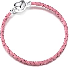 LSxAB Women Girls Heart Clasp Leather Moments Slider Charms Bracelets Compatible With Pandora Charms European Bead for Jewellery Making 17cm