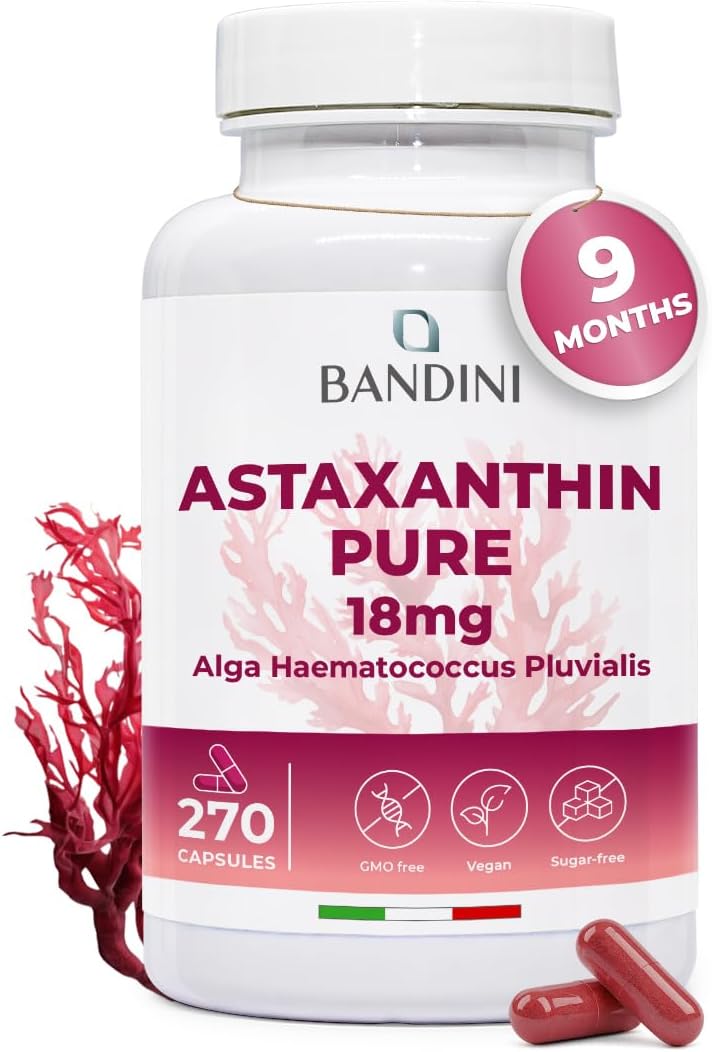 Pure Astaxanthin 18 mg | 270 High Strength Capsules | 9 months supply | Powerful antioxidant from Haematococcus Pluvialis algae | Astaxantine Supplement, Magnesium stearate & GMO-free | Vegan | (1 capsule per day), Haematococcus Pluvialis algae, natural astaxanthin, magnesium stearate free, GMO free, 100% vegan