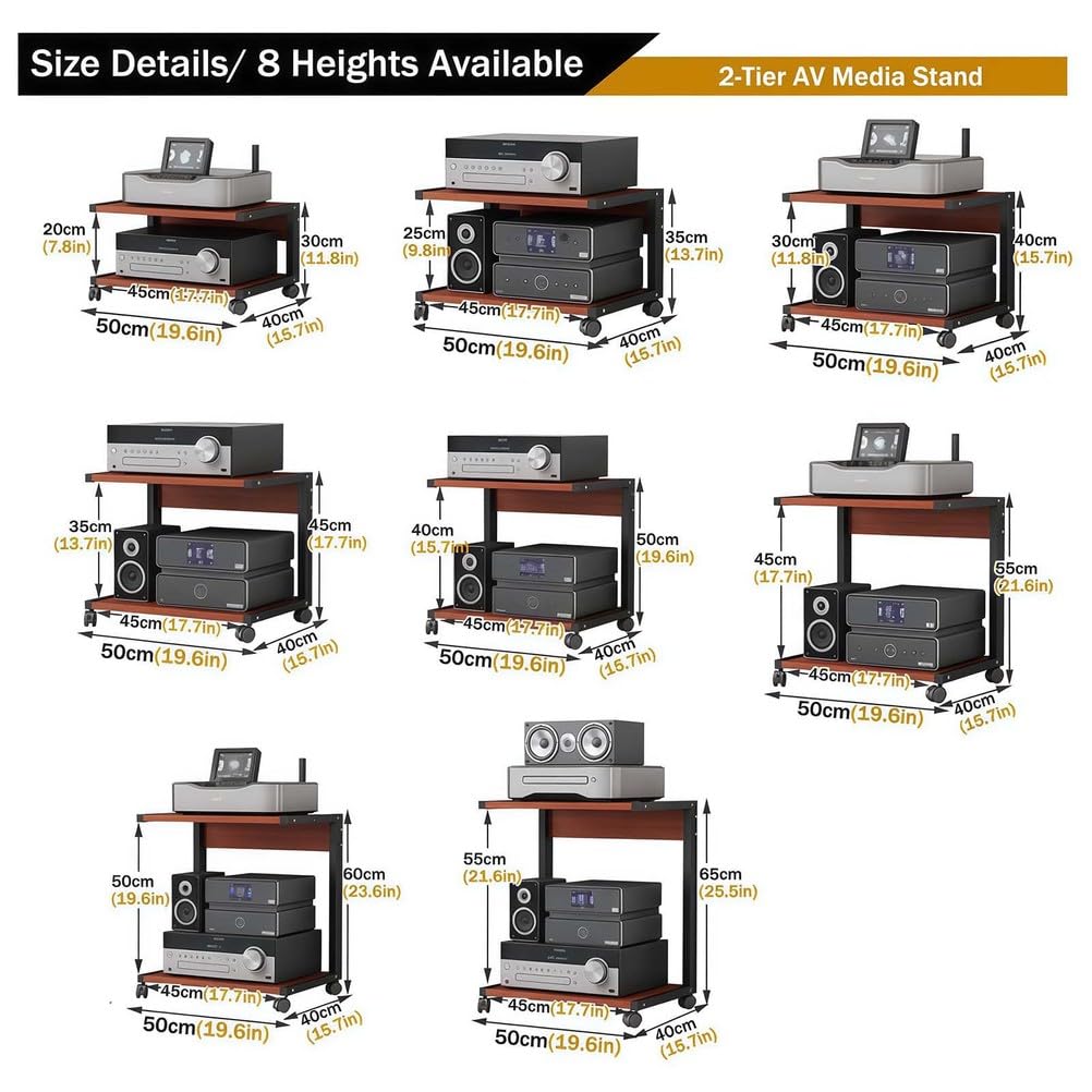 Mobile AV Media Stand con ruote, 2 ripiani in legno audio-video rack per console di gioco e apparecchiature TV, moderno centro di intrattenimento