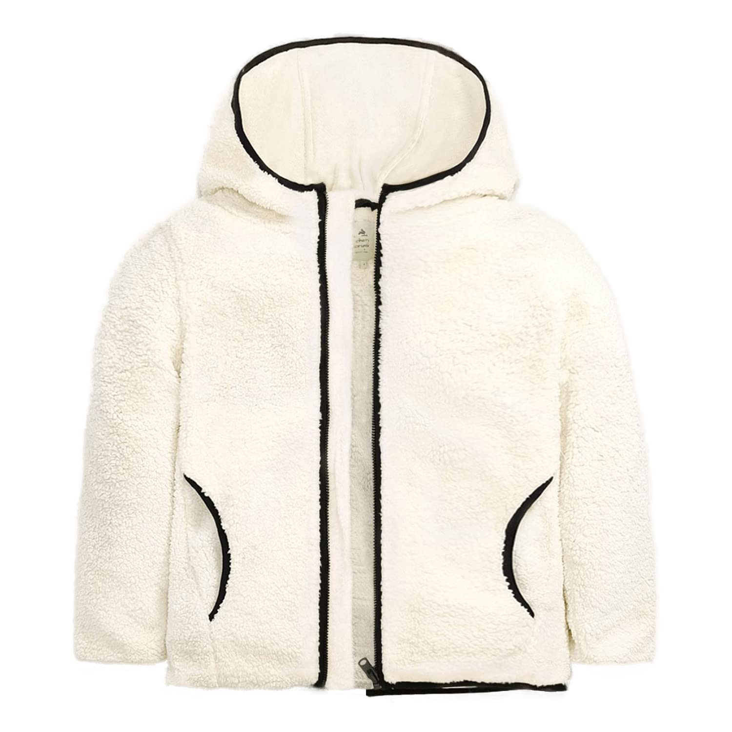 CHERRY CRUMBLEBrown Solid Sherpa Boys & Girls Casual Glorious Buttoned Winter Fleece Hooded Sweatshirt (7L-UZSWSHRT-8595)