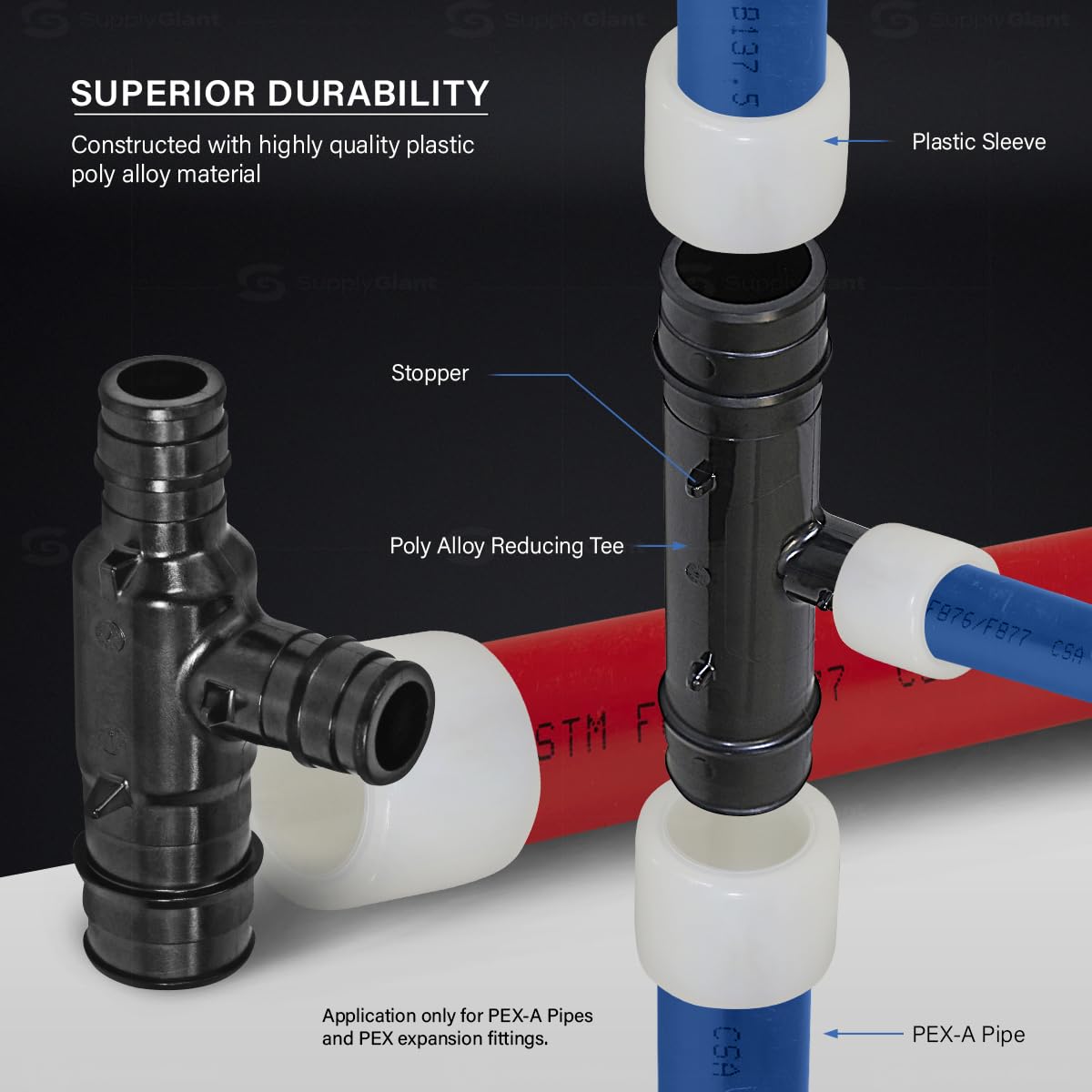 Supply Giant GQUF1033 PEX-A - Tubo reductor de plástico y aleación de polietileno, color negro
