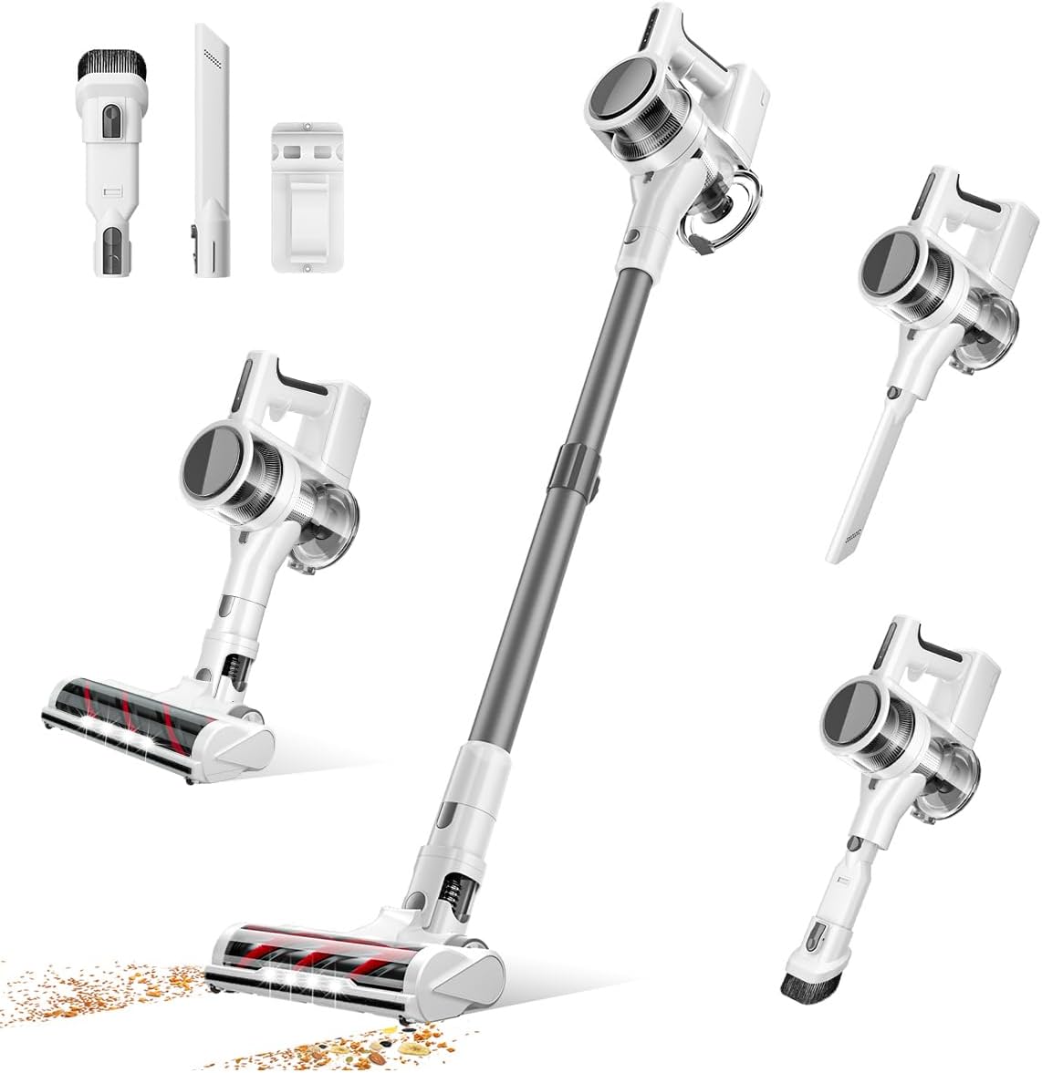 Comvtu Cordless Vacuums, 80,000PRM Powerful Motor Vacuum Cleaner and 2200mAH Rechargeable Battery up to 35 Mins Worktime, 2 Adjustable Modes, Detachable Parts, Wireless Stick Vacuum (Cream Gray)