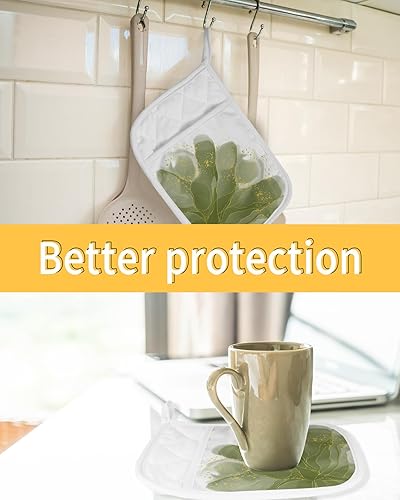 Miniatura 7 de Juego de 2 agarraderas de tela de rizo antideslizante y aislante de calor con bolsillo, guantes gruesos para horno, posavasos para hornear, estilo