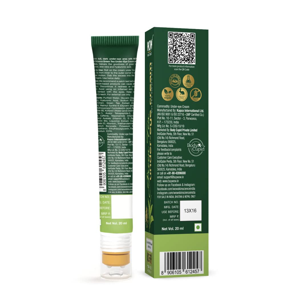 WOW Skin Science Green Tea Under Eye Cream with Rollers for Dark circles | Puffy Eyes - 20 ml — Amazon image 8