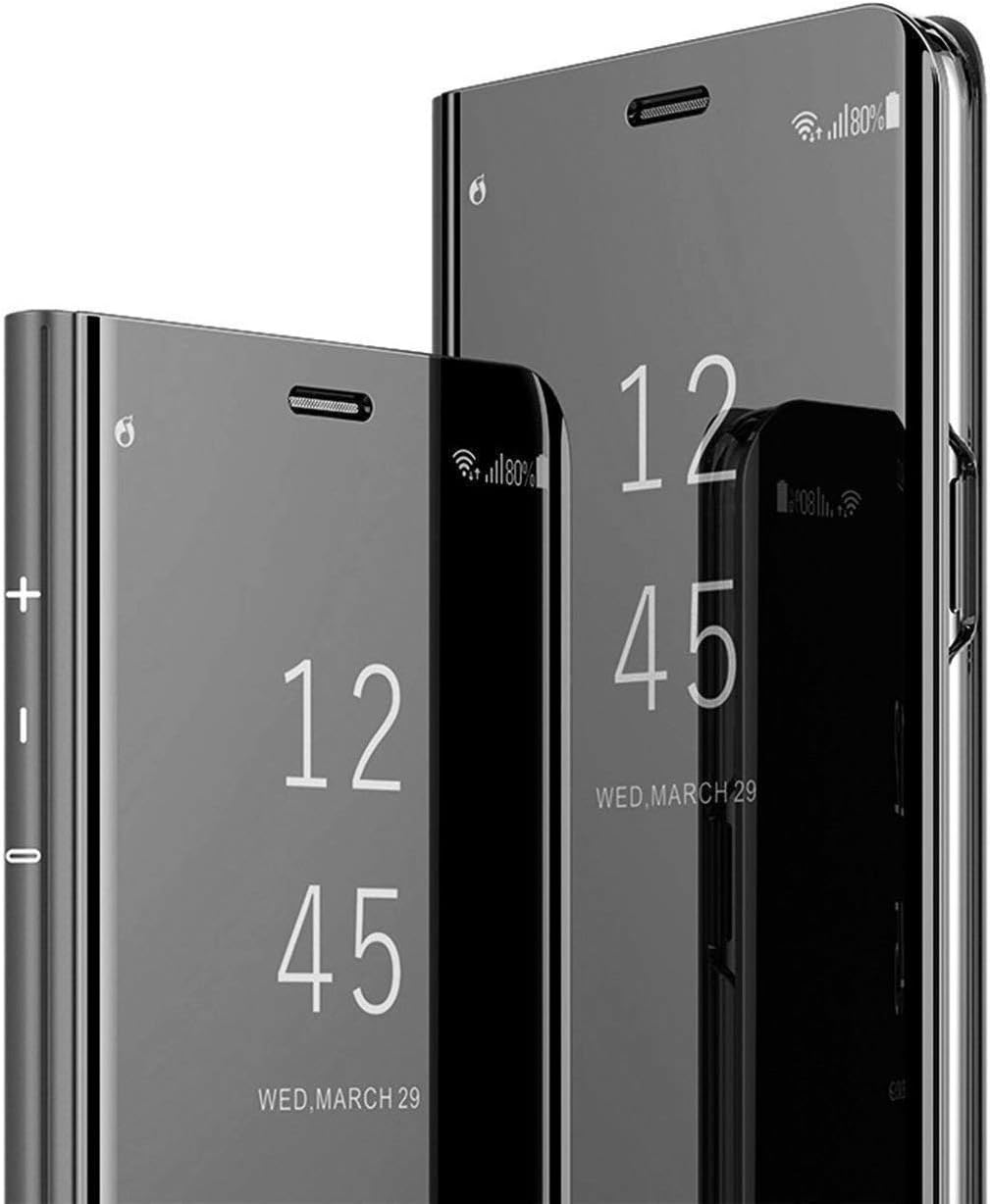 Starred Clear View Standing Cover Flip Case for Original Samsung Galaxy Note 9 360-degree Protective Wallet Mirror Case (Black)