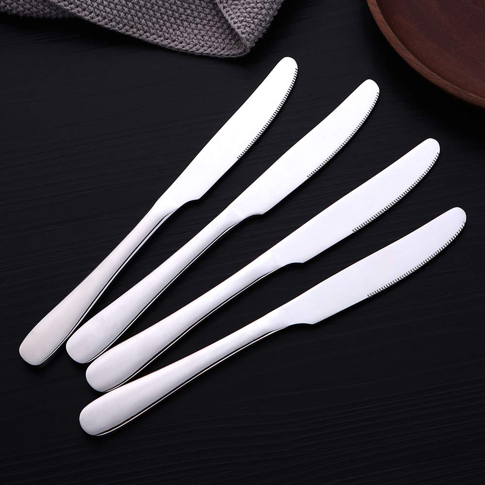 Meisha - Cuchillos de cena de acero inoxidable de 12 piezas, juego de cuchillos de mesa, juego de cubertería, pulido con espejo, ideal para el hogar, cocina, 8.9 pulgadas, plata