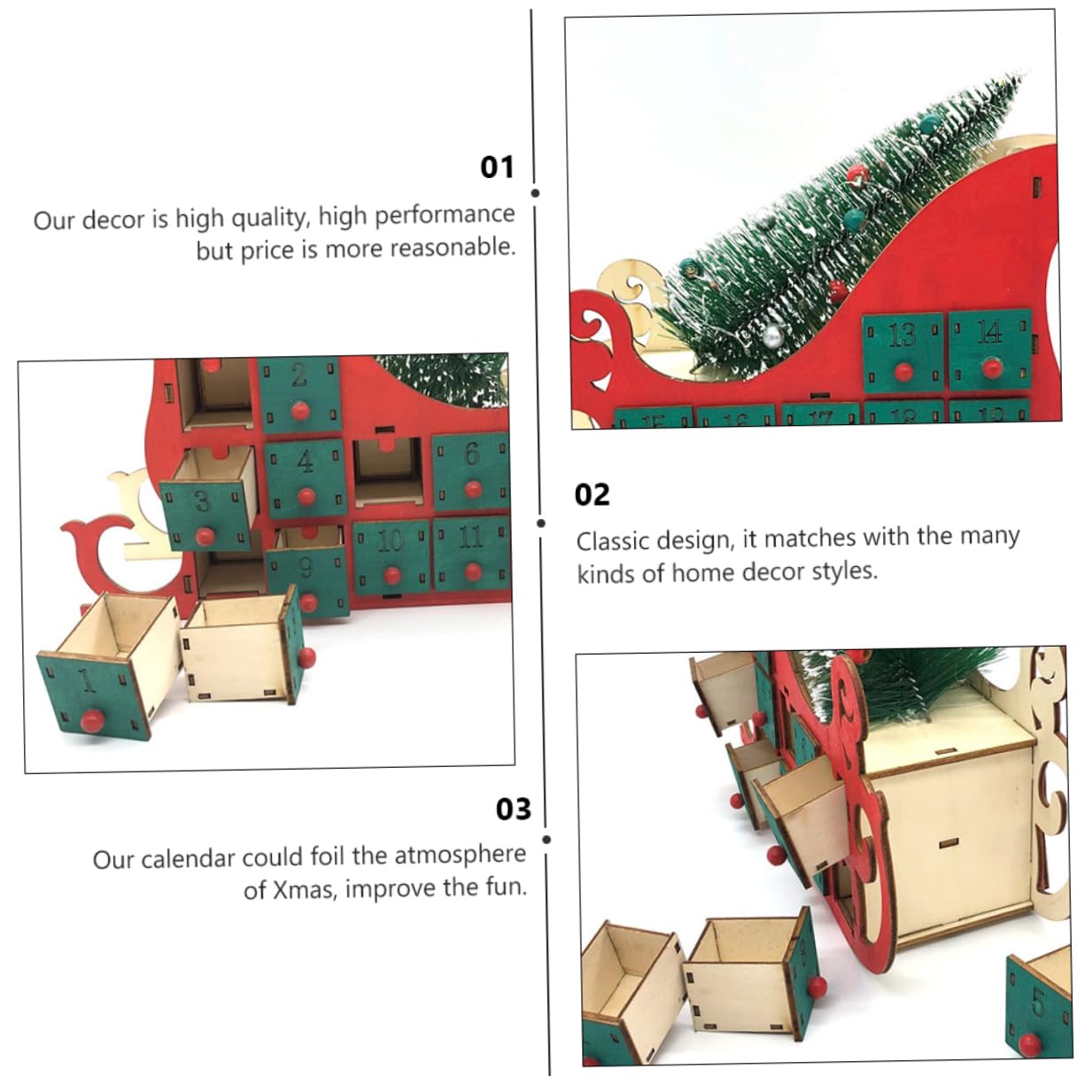 IMIKEYA Weihnachtstischdekoration mit Klassischem Design Grüner Adventskalender für Wohnzimmer und Geschäft Traditioneller Weihnachtskalender für Festliche Dekoration