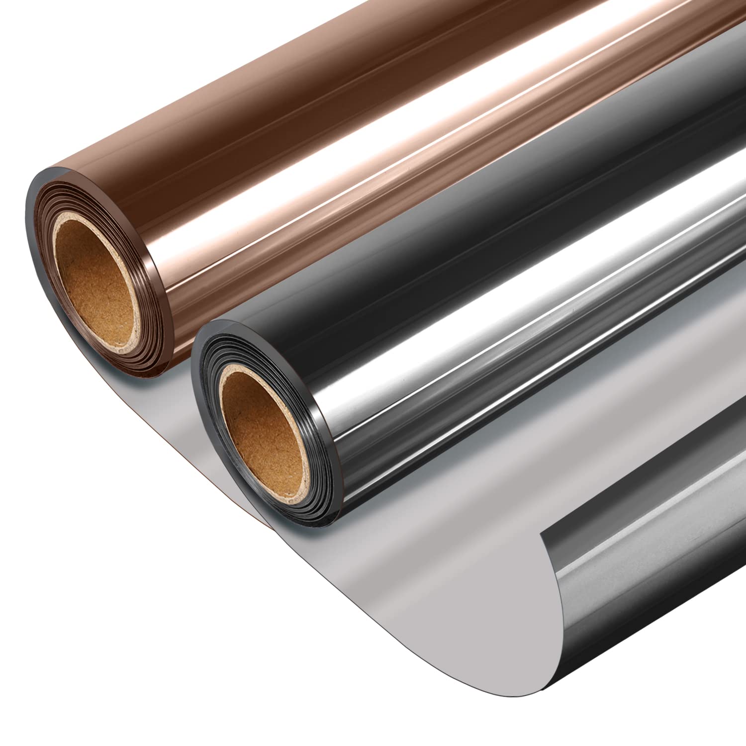 2 Rolls HIDBEA One Way Window Privacy Film, Heat Control Anti UV Mirror Film, Non-Adhesive Static Cling Window Tint Black Silver, 17.5 Inch x 6.5 feet + Brown Silver 17.5 Inch x 6.5 feet