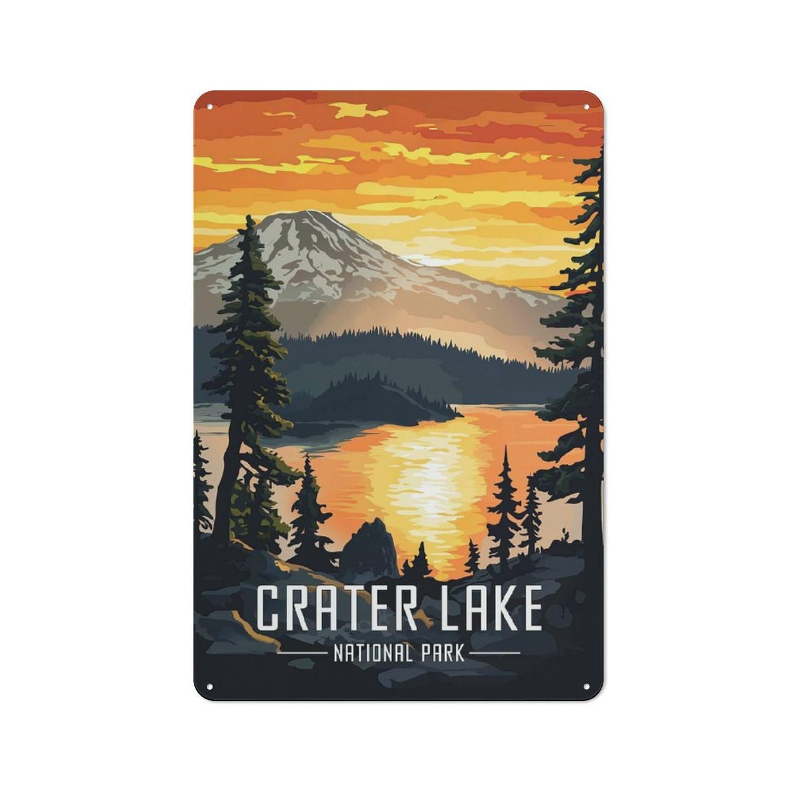Junmoney Crater Lake National Park Rustic Metal Wall Sign 30X20cm For Living Room Wall, For Kitchen, Dining Room And Home Bar Wall Decor