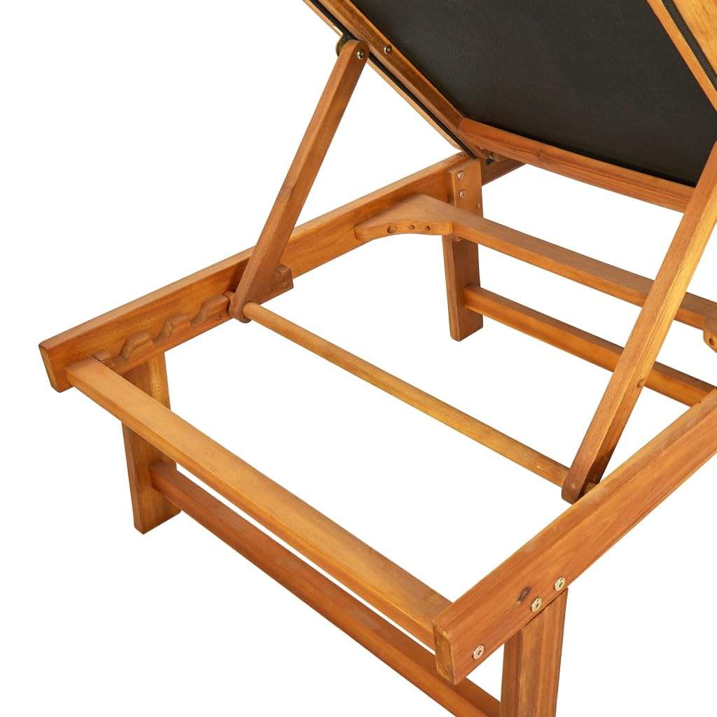 Leżak ogrodowy z drewna akacjowego, 200 x 66 x 34 cm, czarny