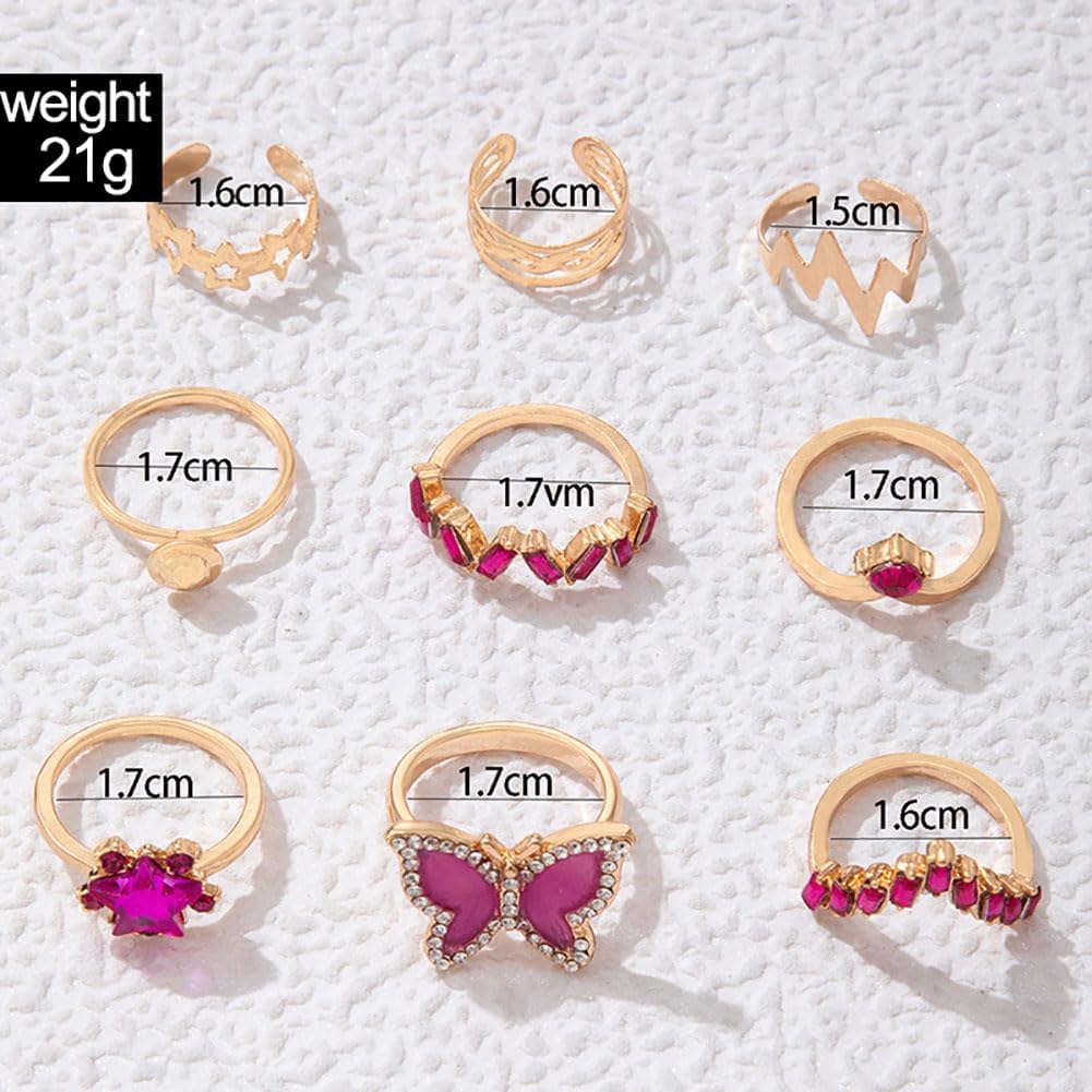 GIGB PBDK Vintage Knuckle Rings Set for Women Chunky Gold Crystal Stackable Joint Finger Rings Fashion Boho Butterfly Rings Pack Jewelry Gifts - Image 3