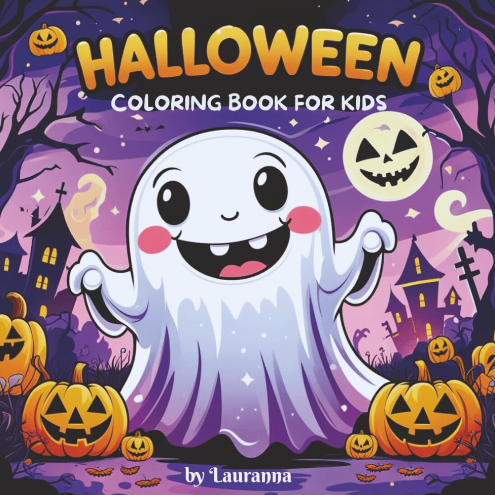 Halloween coloring book for kids: 45 Cute and Easy Halloween Coloring Pages for Ages 4–8: Fun and Not-Scary Designs with Pumpkins, Ghosts, Bats, Witches and More