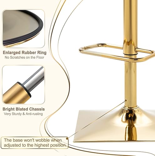 Miniatura 7 de Juego de 2 taburetes de bar giratorios de terciopelo, taburetes de bar ajustables y cómodos, silla de comedor moderna con respaldo tejido, taburetes