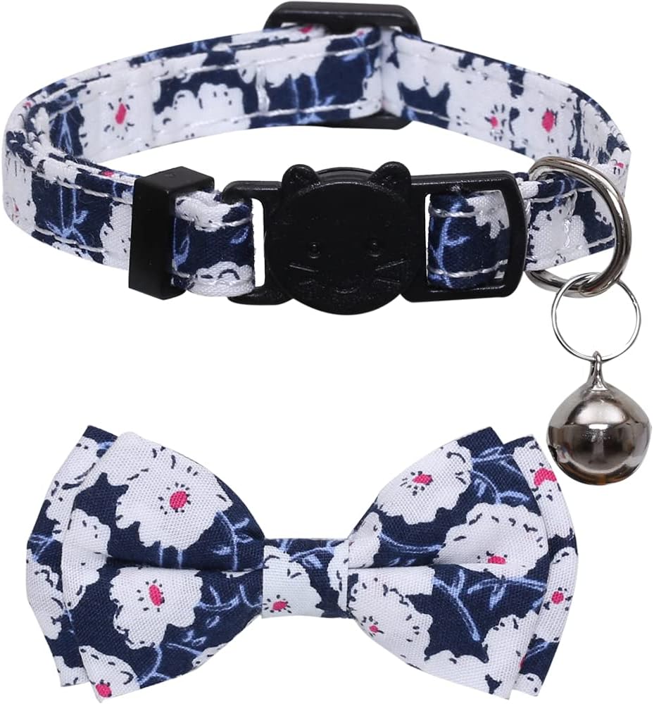 Lamphyface 2 Pack/Set Cat Collar Breakaway with Cute Bow Tie and Bell Flower for Kitty Adjustable Safety Floral